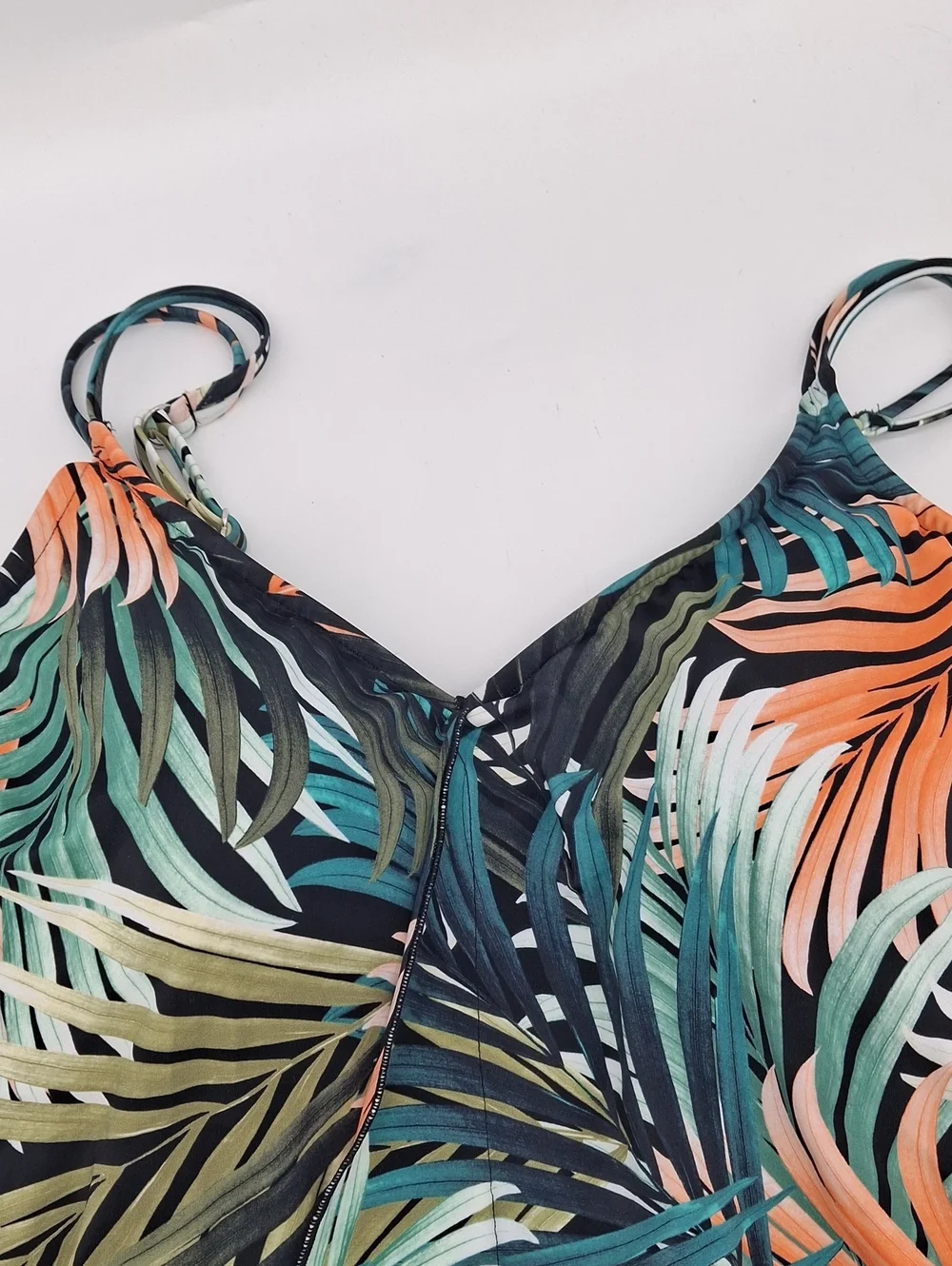Swim Solutions Palm Print Tummy Control Fauxkini One-Piece Swimsuit 20W - Picture 3 of 10